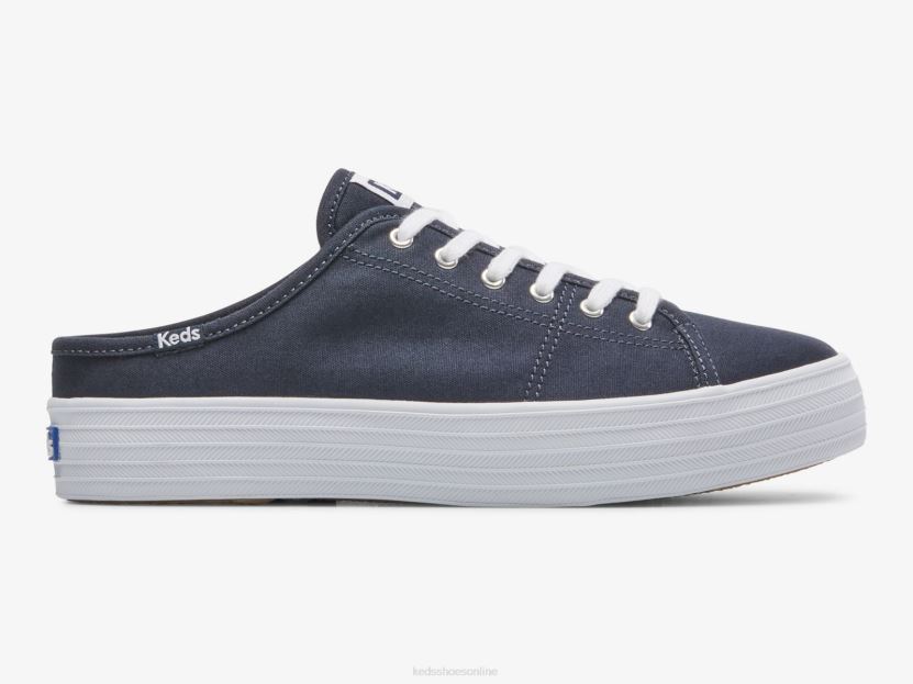 Women Keds Triple Kick Mule Canvas Slip On Sneaker Navy RXFBP449