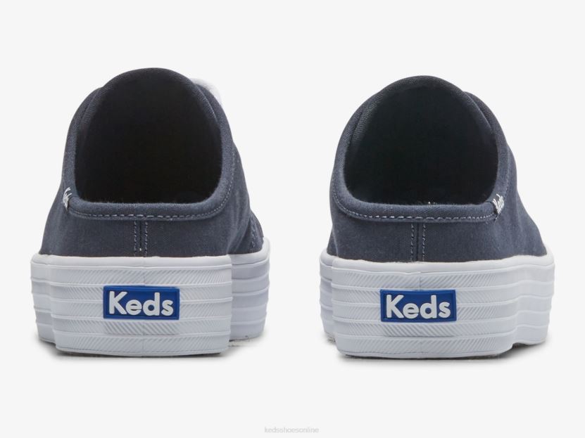 Women Keds Triple Kick Mule Canvas Slip On Sneaker Navy RXFBP449